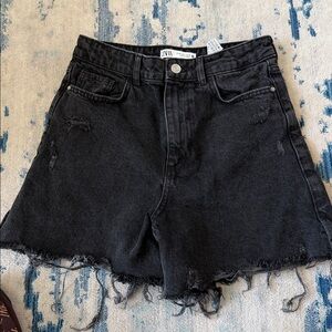 Zara Women's Distressed Shorts Black Denim Size  6 Cut Off Summer Spring Beach